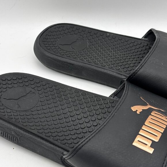 Puma Black Rose Gold Logo Slide Sandals Slip On Casual Comfort Womens Size 9 - Picture 3 of 5